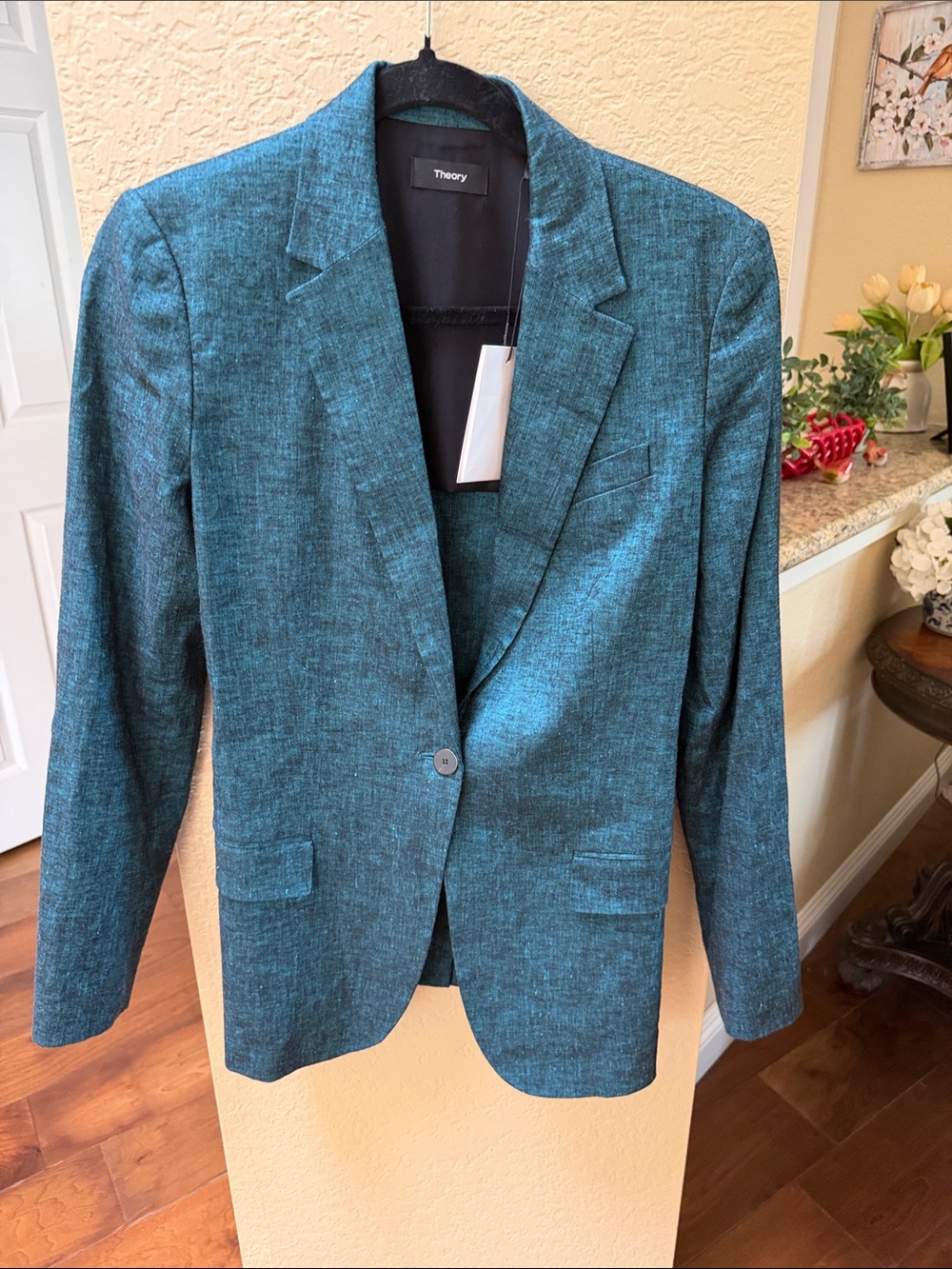 Theory Teal Textured Single-Button Blazer